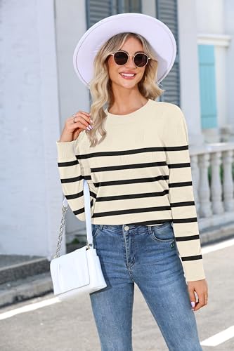 Image of GUNEST Women's Striped Sweater Long Sleeve Crew Neck Ribbed Knit 2025 Fall Winter Pullover Sweater Tops
