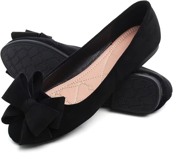 WENJIAZHIZHI Womens Square Toe Ballet Flats Bow-Knot Slip-Ons Dressy Bowtie Casual Comfortable Wear to Work Loafers - Image 5