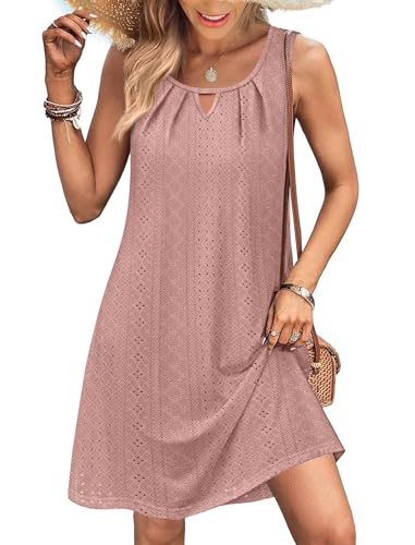 Image of RUMIA Swimsuit Coverup for Women Summer Sleeveless Beach Dress | Crew Neck, Pockets, Eyelet, Boho, Above knee Length, A-Line. Everyday wear, Sundresses, Cruise Wear, Vacation essential