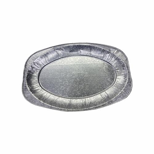 M1SS 17” inch Oval Silver Foil Food Platters Reusable Large Aluminium Foil Serving Party Trays Freezer, Microwave & Oven Safe Serving Trays Dish for Parties, Buffets, Entertaining (Pack of 10)