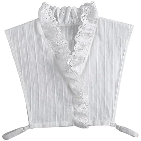 GUZOSJO V-Neck Cotton Detachable Collar Shirt,Dickey Half Blouse False Collar for Lady Girls A White Cover