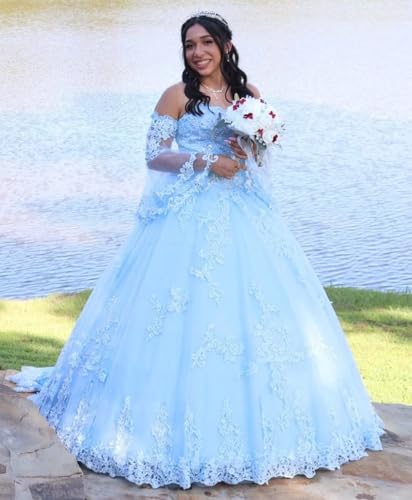 Strapless Tulle Quinceanera Dresses Detachable Long Sleeve Laces Appliques Formal Party Ball Gown for Women4