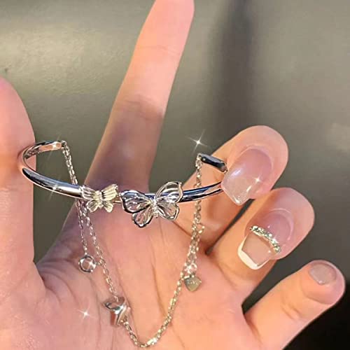 AILYFIRMO Bracelet Papillon Double Couche, Bracelet Papillon à chaîne réglable pour Dames, Bracelet jonc en Couches Papillon plaqué Argent S925, Cadeaux élégants pour Femme (1pcs) Cover