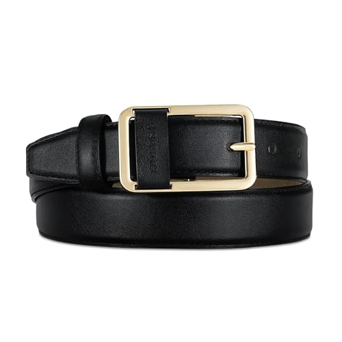 Women Belts Black with Gold Buckle, Elegant Belts for Women for Dresses & Jeans