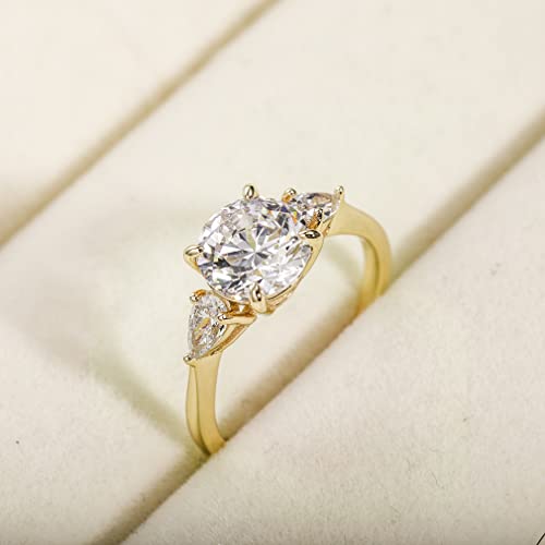 EAMTI 2CT 925 Sterling Silver 14K Gold Plated Engagement Rings for Women Round Cut 3-Stone Promise Rings for Her Cubic Zirconia CZ Wedding Bands Size 5