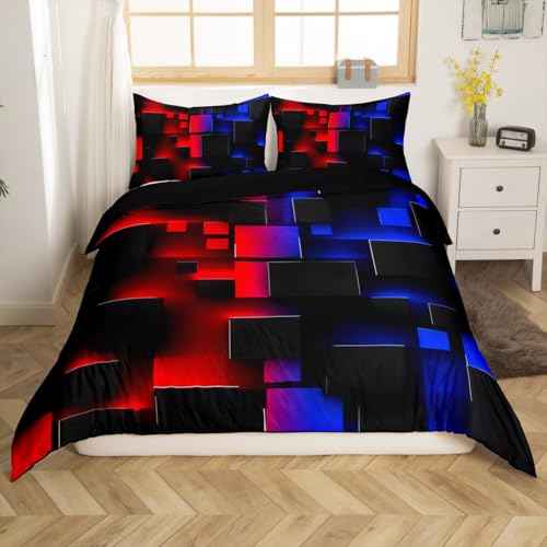 jejeloiu Kids Ombre Abstract Bedding Set Toddler Size Red Blue Duvet Cover for Boys Girls Teens Bedroom Decor Geometric Comforter Cover Breathable Soft Microfiber Modern Art with 1 Pillow Case