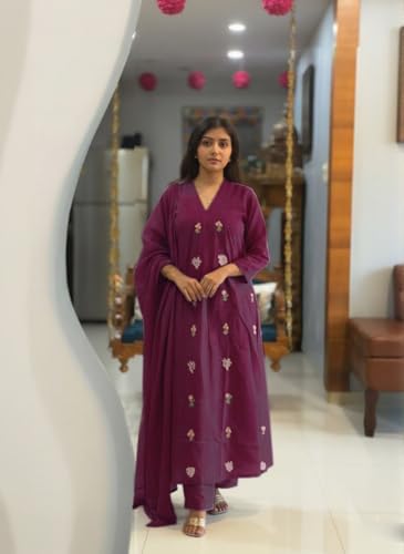 Image of ANNI Designer Women's Rayon Viscose Straight Kurta Set with Pant and Dupatta | Stylish Long Kurti Dress for Festive, Party, and Ethnic Wear
