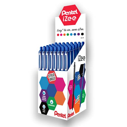 Pentel iZee BX470-C - Penna a sfera retrattile con clip in metallo, punta larga 1 mm, confezione da 48 pezzi, colore: Blu