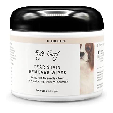 Eye Envy Tear Stain Wipes for Dogs | Textured to Gently Clean | Presoaked in 100% Natural Formula | Recommended by AKC Breeders, Vets, Groomers | Treats The Cause of Staining | 60 Count Cover