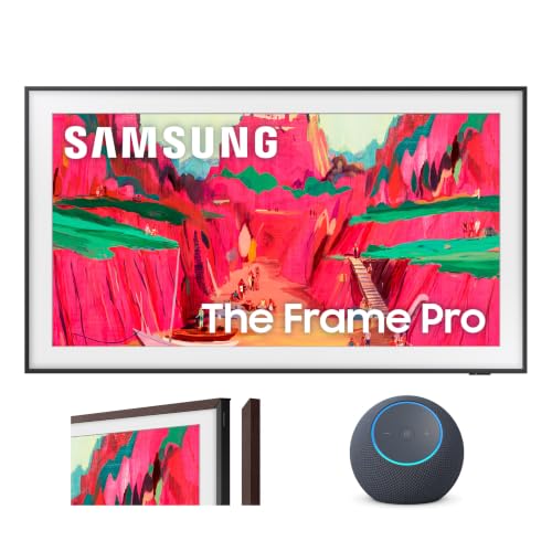 Image of Samsung 75-Inch Class The Frame Pro Smart TV (2025 Model) with Modern Brown Bezel and Amazon Echo Dot Max Bundle