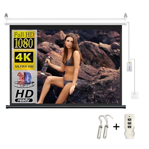 XOBRJQZ Schermo per Proiettore Motorizzato con Telecomando, Proporzioni 16:9, 8K/4K Ultra HD Ready, Schermo Proiettore Montato a Parete/soffitto per Ufficio, Home Theater e Film(120 inch)