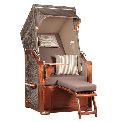 MR. DEKO® Strandkorb Seeblick Single Mahagoniholz 1-Sitzer | PE Geflecht...