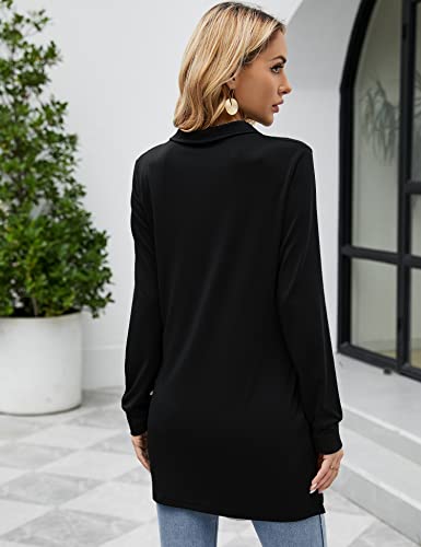 Mateam Tunic Tops To Wear With Leggings Womens Tops Business Casual Tops For Women Long Sleeve Collared Shirt Women Black M #TOP4