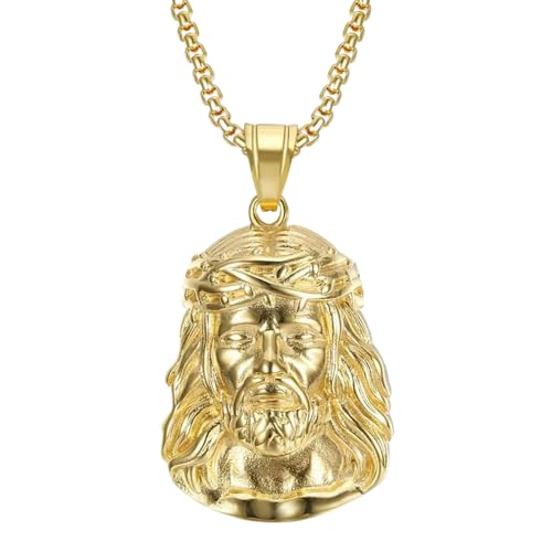 Jesus Head Necklace with Box Chain 24 Inch
