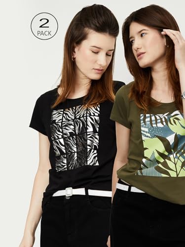 Image of Max Women's Cotton Regular Fit Graphic Printed T-Shirt - Pack of 2
