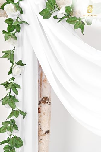 Showgeous 8 Packs Querbehang Cremeweiß 73cmx610cm Tüll Foto Hintergrund Hochzeit Vorhang Deko Cremeweiß Chiffon-Stoff Hochzeitsbogen Gardinen für Laube Hochzeit Torbogen Zeremonie Fotografie Party