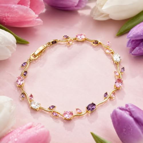 Image of Trending Tulip Bracelet for Women Stylish | Silver and Gold Toned Crystal Floral Tulip Bracelet for Girls & Women | Rapunzel Inspired | Romantic Gift Jewellery