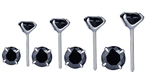 Yumilok Boucles d'oreilles femme en argent sterling 925, Clous d'oreilles strass noir à quatre griffes, Cadeau Anniversaire Noël (4 paires au total) Cover