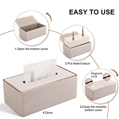 Tissue Box Cover, PU Leather Tissue Box Holder, Rectangular Tissue Box Covers for Kleenex, Napkin, Rectangle Tissue Holder for Bathroom Home Office 9.84"X5.23"X3.77" Beige - Image 7