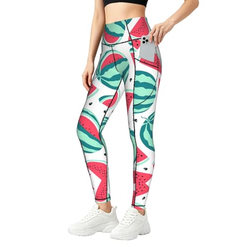 Leggings de sandía para mujer y conjunto de entrenamiento con bolsillos fitness