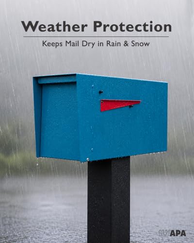 Image of Ilyapa Modern Mailbox for Outside Post Mount - Blue Powder Coated Metal Mailbox, Waterproof Letter Box for Parcels, Recessed Magnetic Close Door