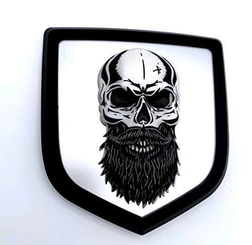 BooBo DR-145PSK-W Custom Set Beard Skull Tough Front Grille Rear TAILGATE NAMPLATE BADGE EMBLEM FIT FOR RAM 1500, 2500 AND 3500 2009-2018 (FOR REAR)