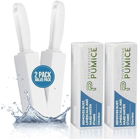 Powerstone Pumice Stone Toilet Bowl Cleaner with Handle (2-pack) - A Solution for Hard Water Stains on Toilets, Grills, Tiles, Grout & Pools Cover