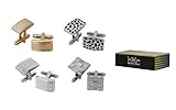 Bundle Monster 4pc Mens Classic Modern Ornate Pattern Style Dress Shirt Cufflinks Mix Design Set - Silver/Brass Finish - Set 1