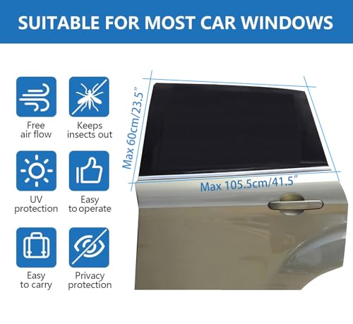 Car Window Shades for Baby - 2 Pack Sun Shade Blocker, Breathable Mesh Rear Side Window Cover Sunshade for SUV, UV Protection for Baby Family Pet, Mosquito Bug Net Car Window Screens for Camping - Image 6
