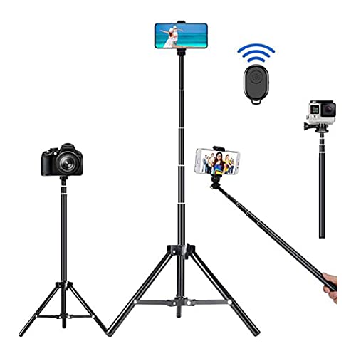 Stand Live Broadcast 70 Cm Long Black Selfie Stick Lightweight Portable Professional Metal Tripod Stand with Adjustable Mobile Clip Holder for iPhone/Mobile/Smartphone/Camera/DSLR with Remote