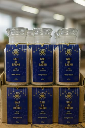 6 Pezzi Sali da Bagno Cherry Blossom 630 g in Elegante Barattolo di Vetro Cristalli Profumati per Bagno Rilassante Essenza Floreale Ideali per Routine Benessere Spa a Casa e Idee Regalo Raffinate