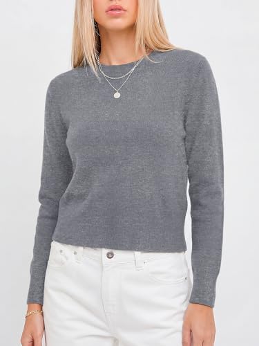 LaGracia Cropped Sweaters for Women Long Sleeve Business Casual Sweater Crop Tops Crewneck Lightweight Wool Blend Spring Fall Outfits Grey 2XL — view 4