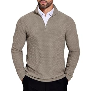 COOFANDY Men’s Quarter Zip Sweaters Slim Fit Lightweight Knitted Mock Neck Pullover Casual Polo Sweaters