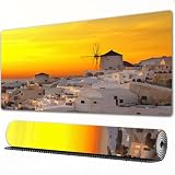 FEHWI Tappetino per mouse da gioco,grande,antiscivolo,impermeabile,con bordi cuciti,Grecia, tramonto Oia Village sull'isola di Santorini,per gaming,ufficio,casa,90×40 cm