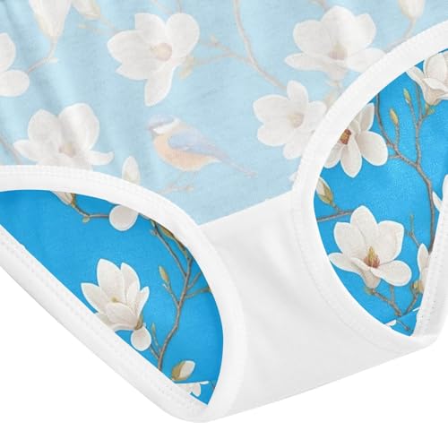 Toddler Panties, White Flowers Blue Cotton Underwear for Girls, 2T–8 Years4