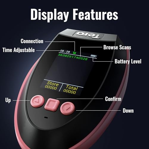 Image of Tera Barcode Scanner Wireless with Screen: Pro Version 1D 2D QR with Setting Keypad Charging Cradle Works with Bluetooth 2.4G Wireless USB Wired Handheld Bar Code Reader HW0009 Pink