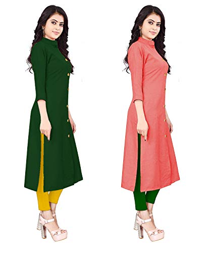 Image of NATEK Women's Cotton Straight Plain Kurtis Combo Pack of 2