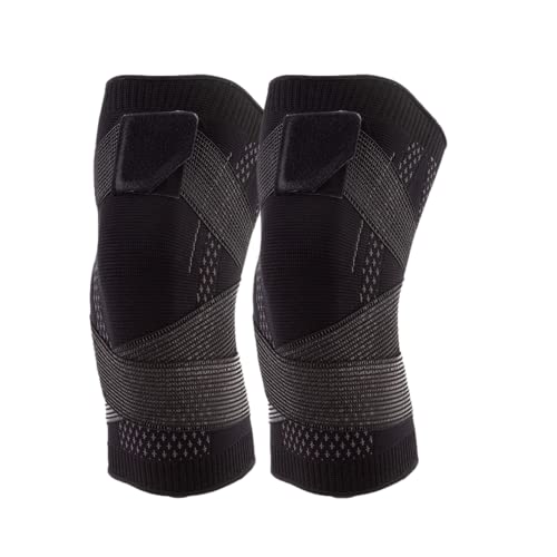 Knitted Nylon Strap Knee Pads, Knee Compression Sleeve, Knee Braces for Knee Pain for Women & Men, Knee Support for Working out (Black 2PC,XL)