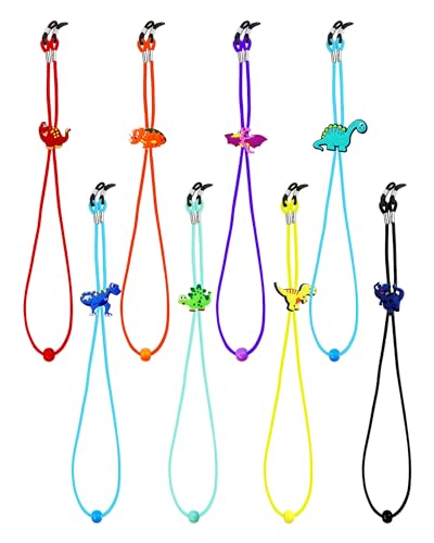 YETOOME Lot de 8 sangles de lunettes antidérapantes pour enfants - Motif dinosaure - Ajusteur - Sangle extensible pour lunettes de soleil - Pour garçons et filles