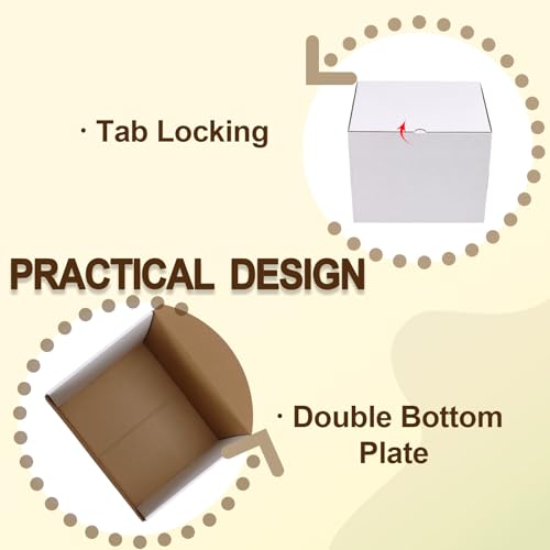 Image of WIFTREY 10X8X8 Shipping Box Set of 15, 10 x 8 x 8 Small White Corrugated Cardboard Mailer Box for Packing, Mailing, Small Business Shipping