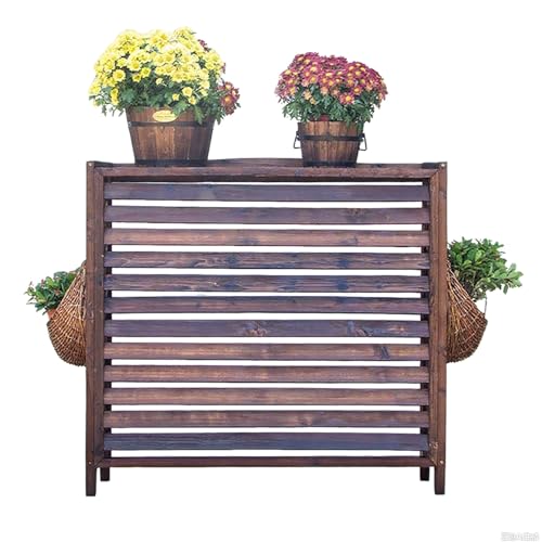 Abdeckung für Klimaanlagen für den Außenbereich, Massivholz, Sichtschutzzaun und Blumenständer für Garten, Terrasse, Balkon, passend für 81 x 30 x 72 cm bis 115 x 54 x 95 cm (96 x 40 x 89 cm)
