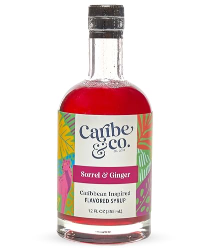 Caribe & Co., Sorrel and Ginger Flavored Syrup- All-Natural Coffee Syrup, Great for Cocktails, Mocktails, Lattes, Desserts, & More, No Artificial Flavors or Sweeteners - 6 Pack, 16oz