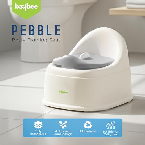 Image of Baybee Pebble Baby Potty Seat for Kids with Back Support | Portable Toilet Trainer Seat with Removable Tray & Non Skid Base | Western Toilet Chair | Potty Training Seat for Kids 1 to 5 Years (Grey)