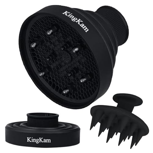 Collapsible Hair Dryer Diffuser + Scalp Massager Shampoo Brush- Silicone Blow Dryer Diffuser Attachment - Lightweight Portable Hair Diffuser(Black) #TOP13