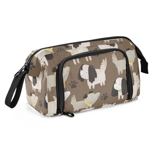 Astuccio per matite di grande capacità sottile con cerniera per adolescenti e insegnanti con impronta di cucciolo di cane marrone