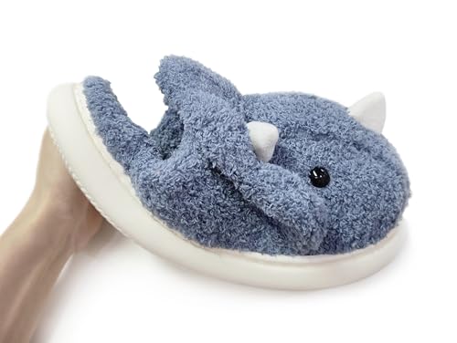 Image of Unisex Dinosaur Plush House Slippers - Soft Indoor & Outdoor Fuzzy Winter Slippers