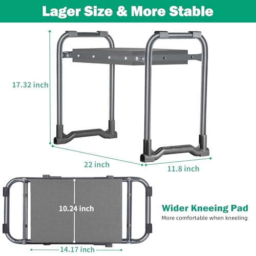 TomCare Garden Kneeler and Seat 10.24” Wide Kneeling Pad Garden Bench with 2 Tool Pouches Heavy Duty Stable Garden Stool Foldable Gardening Gifts for Women Men Seniors Gardeners Grey