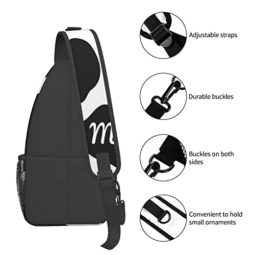 WURTON Black White Milk Cow Print Crossbody Backpack Shoulder Bag Cross Chest Bag For Travel, Hiking Gym Tactical Use4