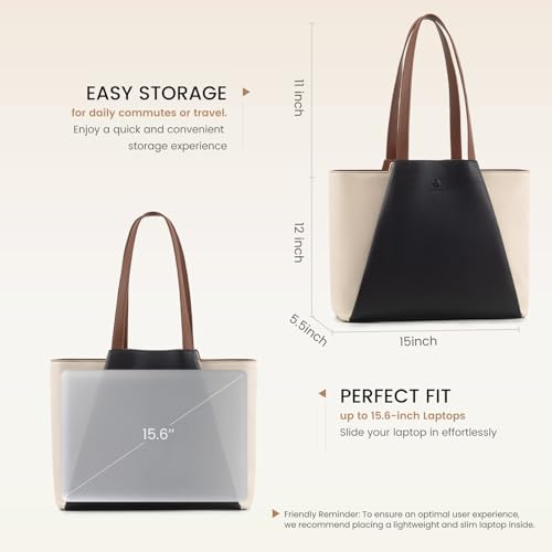 Image of LOVEVOOK Laptop Tote for Women - 15.6 Inch Faux Leather Laptop Bag with Clutch, Large Capacity Office Purse Computer