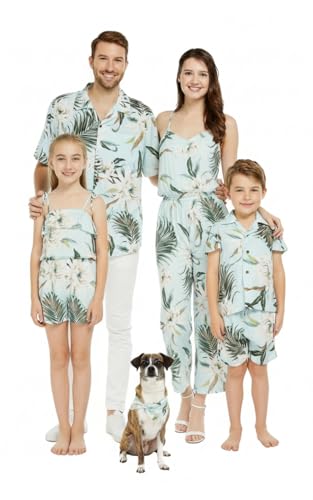 Image of Wispy Cereus Light Blue Family Matching Hawaiian Clothes | Family Matching Outfits • Soft Rayon Fabric • Tropical Floral Print • Vacation Ready • Luau Party Wear